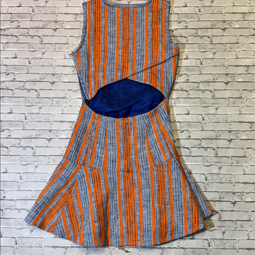 Carven womens 38 orange blue stripe knit cotton blend mini dress EUC - Picture 5 of 7